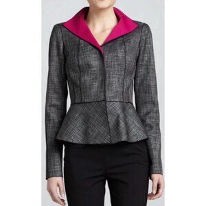Lafayette 148 New York Amanda Peplum Jacket Blazer Gray Pink size 0 Preppy